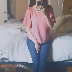 Gap Pink/Coral Striped Blouse